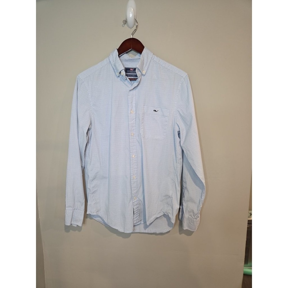 Vineyard Vines Classic Fit Tucker Shirt Men Small Blue Check Stretch Button Down